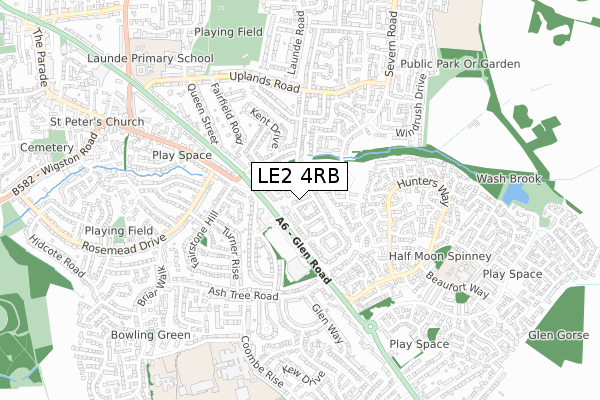 LE2 4RB map - small scale - OS Open Zoomstack (Ordnance Survey)
