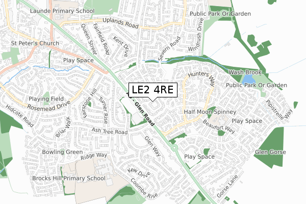 LE2 4RE map - small scale - OS Open Zoomstack (Ordnance Survey)