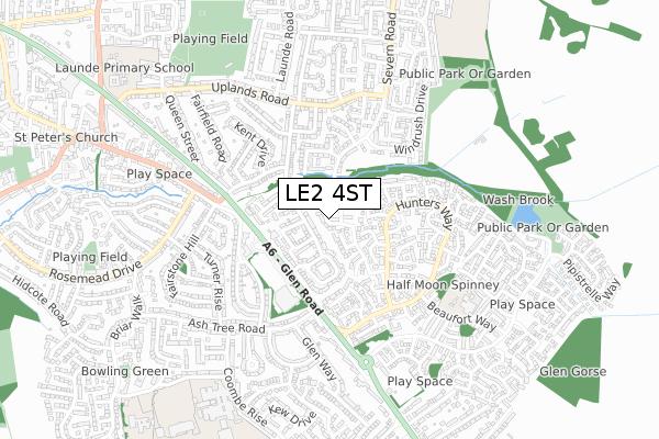 LE2 4ST map - small scale - OS Open Zoomstack (Ordnance Survey)