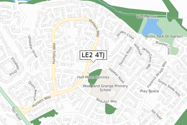 LE2 4TJ map - large scale - OS Open Zoomstack (Ordnance Survey)