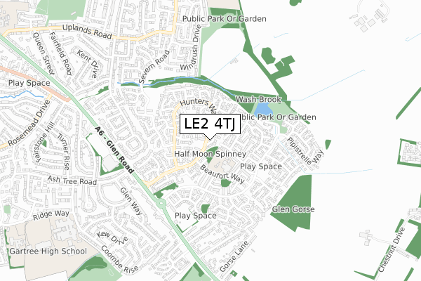 LE2 4TJ map - small scale - OS Open Zoomstack (Ordnance Survey)