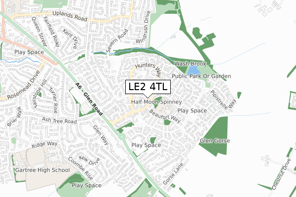 LE2 4TL map - small scale - OS Open Zoomstack (Ordnance Survey)