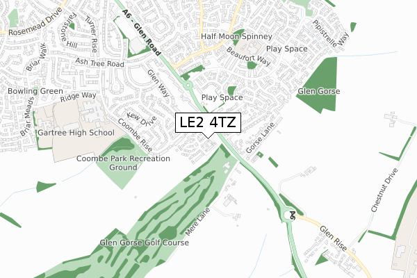LE2 4TZ map - small scale - OS Open Zoomstack (Ordnance Survey)