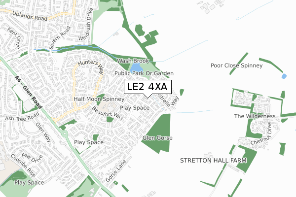 LE2 4XA map - small scale - OS Open Zoomstack (Ordnance Survey)