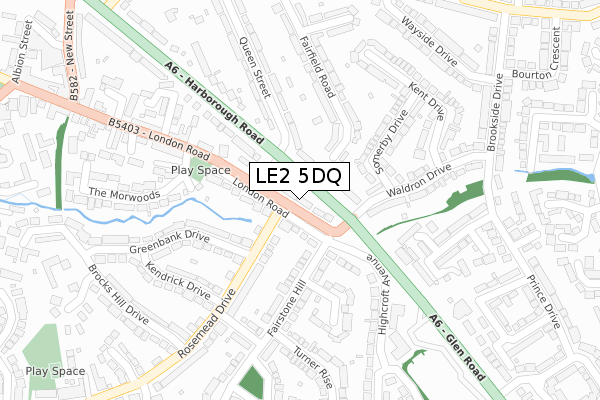 LE2 5DQ map - large scale - OS Open Zoomstack (Ordnance Survey)