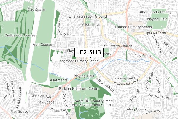 LE2 5HB map - small scale - OS Open Zoomstack (Ordnance Survey)