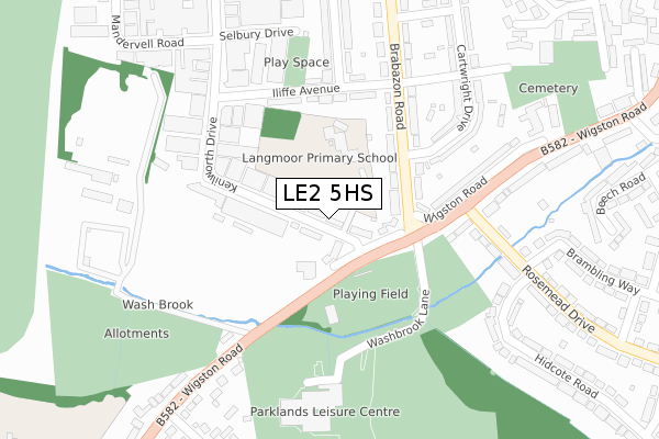 LE2 5HS map - large scale - OS Open Zoomstack (Ordnance Survey)