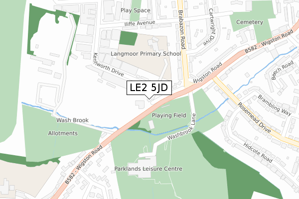 LE2 5JD map - large scale - OS Open Zoomstack (Ordnance Survey)