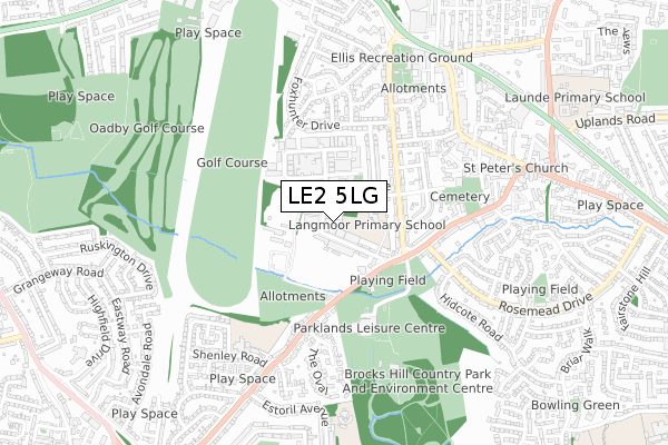 LE2 5LG map - small scale - OS Open Zoomstack (Ordnance Survey)