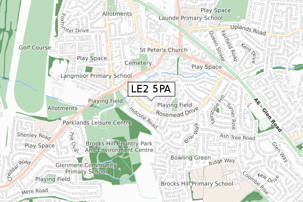 LE2 5PA map - small scale - OS Open Zoomstack (Ordnance Survey)