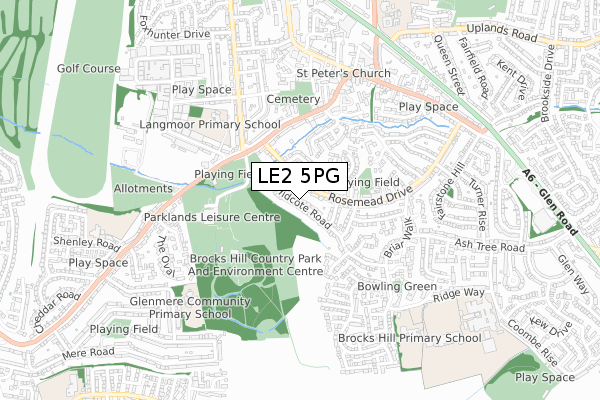 LE2 5PG map - small scale - OS Open Zoomstack (Ordnance Survey)