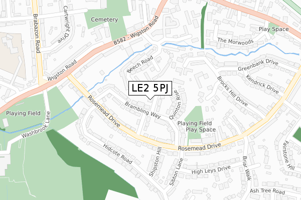 LE2 5PJ map - large scale - OS Open Zoomstack (Ordnance Survey)
