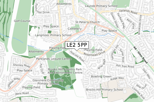 LE2 5PP map - small scale - OS Open Zoomstack (Ordnance Survey)