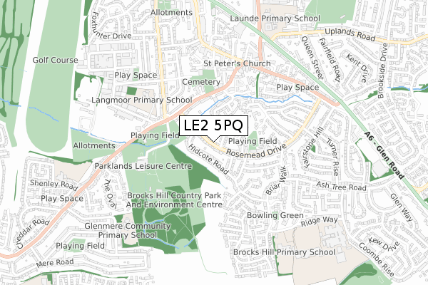 LE2 5PQ map - small scale - OS Open Zoomstack (Ordnance Survey)