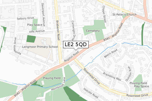 LE2 5QD map - large scale - OS Open Zoomstack (Ordnance Survey)