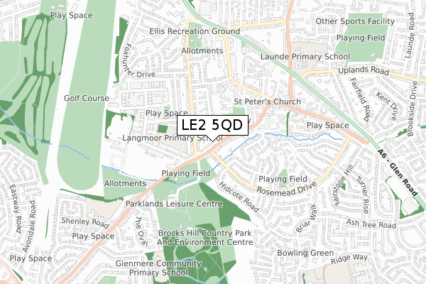 LE2 5QD map - small scale - OS Open Zoomstack (Ordnance Survey)