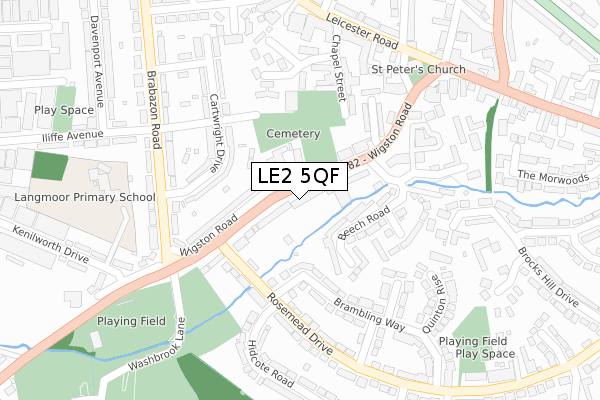 LE2 5QF map - large scale - OS Open Zoomstack (Ordnance Survey)