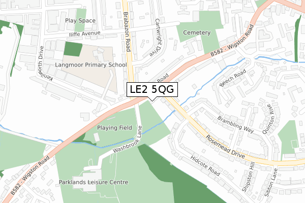 LE2 5QG map - large scale - OS Open Zoomstack (Ordnance Survey)
