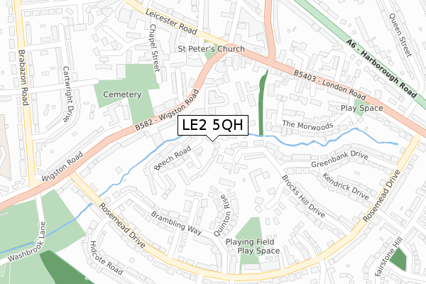 LE2 5QH map - large scale - OS Open Zoomstack (Ordnance Survey)