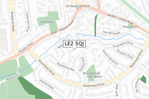 LE2 5QJ map - large scale - OS Open Zoomstack (Ordnance Survey)
