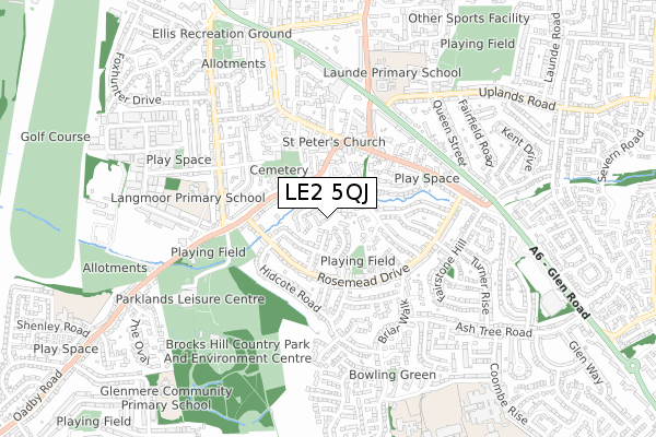 LE2 5QJ map - small scale - OS Open Zoomstack (Ordnance Survey)