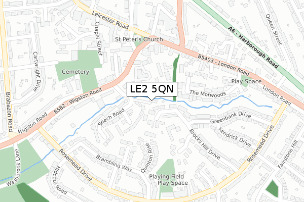 LE2 5QN map - large scale - OS Open Zoomstack (Ordnance Survey)