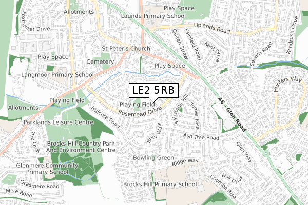 LE2 5RB map - small scale - OS Open Zoomstack (Ordnance Survey)