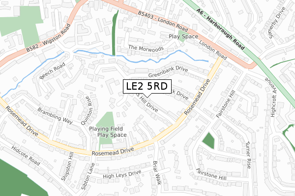 LE2 5RD map - large scale - OS Open Zoomstack (Ordnance Survey)