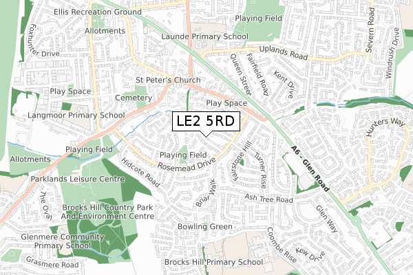 LE2 5RD map - small scale - OS Open Zoomstack (Ordnance Survey)