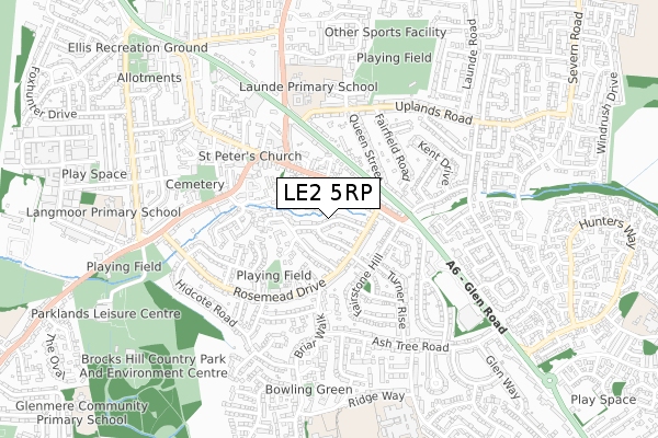 LE2 5RP map - small scale - OS Open Zoomstack (Ordnance Survey)