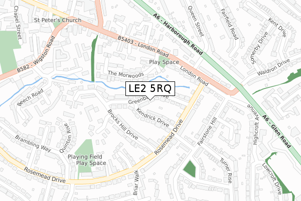 LE2 5RQ map - large scale - OS Open Zoomstack (Ordnance Survey)