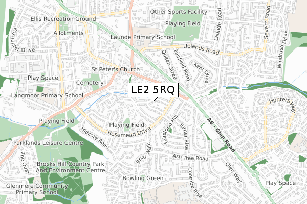 LE2 5RQ map - small scale - OS Open Zoomstack (Ordnance Survey)