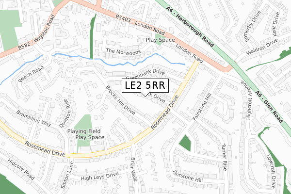 LE2 5RR map - large scale - OS Open Zoomstack (Ordnance Survey)