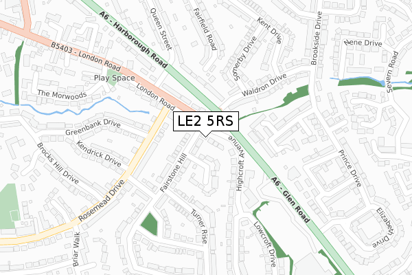 LE2 5RS map - large scale - OS Open Zoomstack (Ordnance Survey)