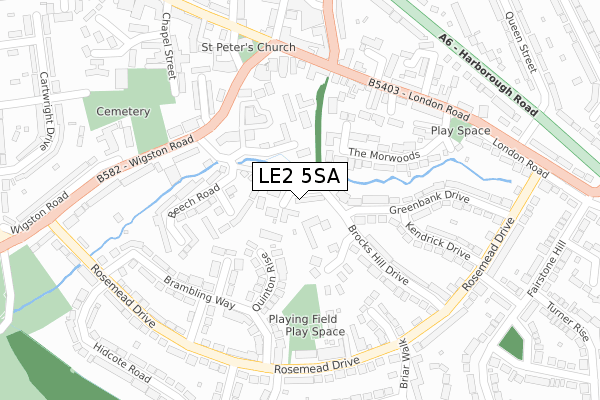 LE2 5SA map - large scale - OS Open Zoomstack (Ordnance Survey)