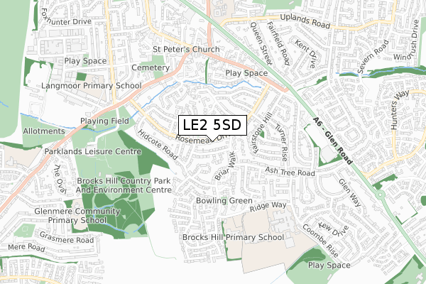 LE2 5SD map - small scale - OS Open Zoomstack (Ordnance Survey)