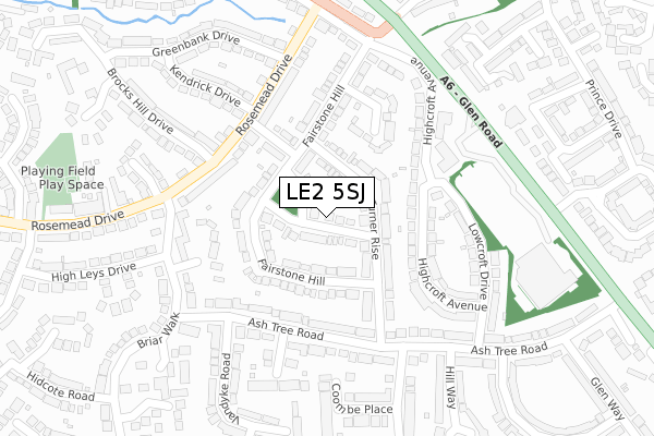 LE2 5SJ map - large scale - OS Open Zoomstack (Ordnance Survey)