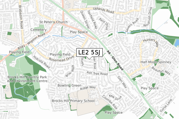 LE2 5SJ map - small scale - OS Open Zoomstack (Ordnance Survey)