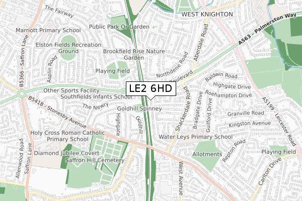 LE2 6HD map - small scale - OS Open Zoomstack (Ordnance Survey)