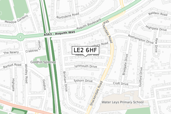 LE2 6HF map - large scale - OS Open Zoomstack (Ordnance Survey)