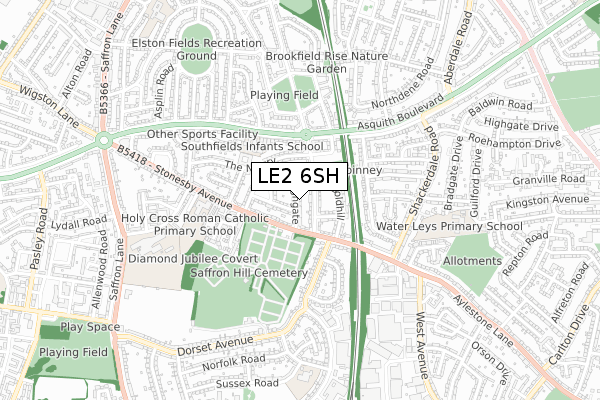 LE2 6SH map - small scale - OS Open Zoomstack (Ordnance Survey)