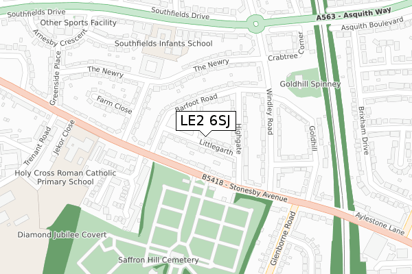 LE2 6SJ map - large scale - OS Open Zoomstack (Ordnance Survey)