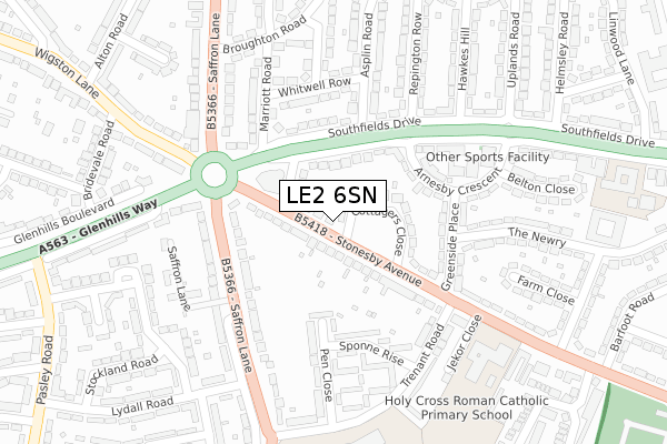 LE2 6SN map - large scale - OS Open Zoomstack (Ordnance Survey)