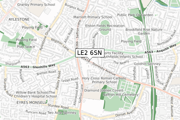 LE2 6SN map - small scale - OS Open Zoomstack (Ordnance Survey)