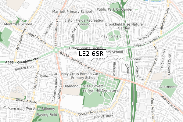 LE2 6SR map - small scale - OS Open Zoomstack (Ordnance Survey)