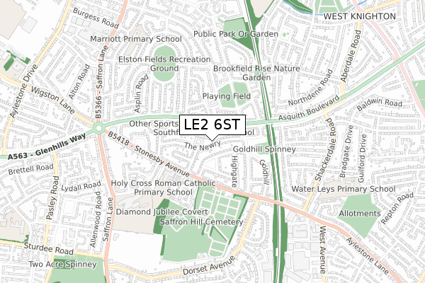 LE2 6ST map - small scale - OS Open Zoomstack (Ordnance Survey)