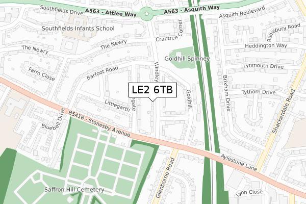 LE2 6TB map - large scale - OS Open Zoomstack (Ordnance Survey)