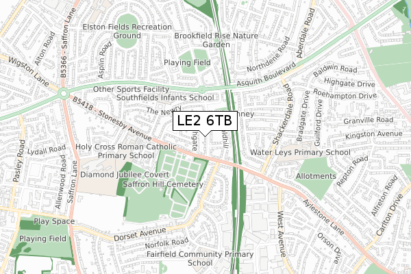 LE2 6TB map - small scale - OS Open Zoomstack (Ordnance Survey)