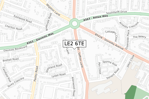 LE2 6TE map - large scale - OS Open Zoomstack (Ordnance Survey)