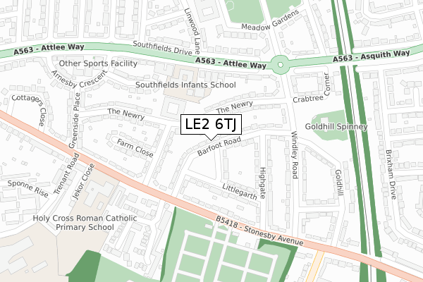 LE2 6TJ map - large scale - OS Open Zoomstack (Ordnance Survey)